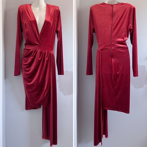 Asoph Velvet Long Sleeve Asymmetrical Dress • 1XL - Picture 2 of 7